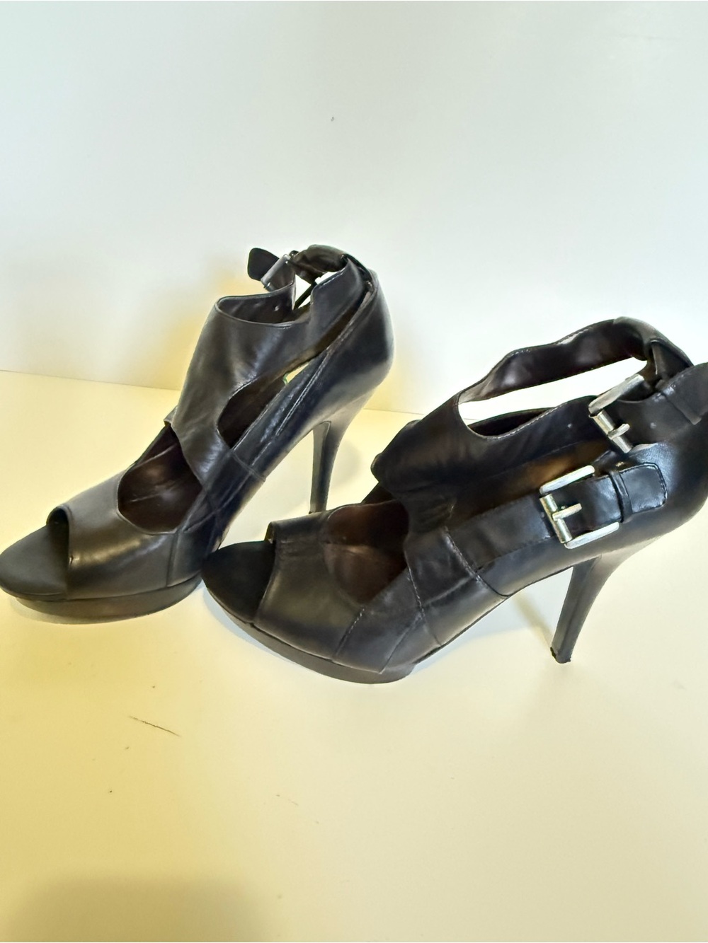 Nine West Black Peep-Toe Buckle Stiletto Heels